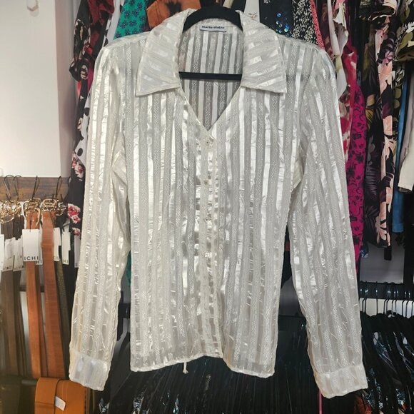 MARIE CLAIRE Tops - MARIE CLAIRE WHITE SATIN SPARKLE BLOUSE